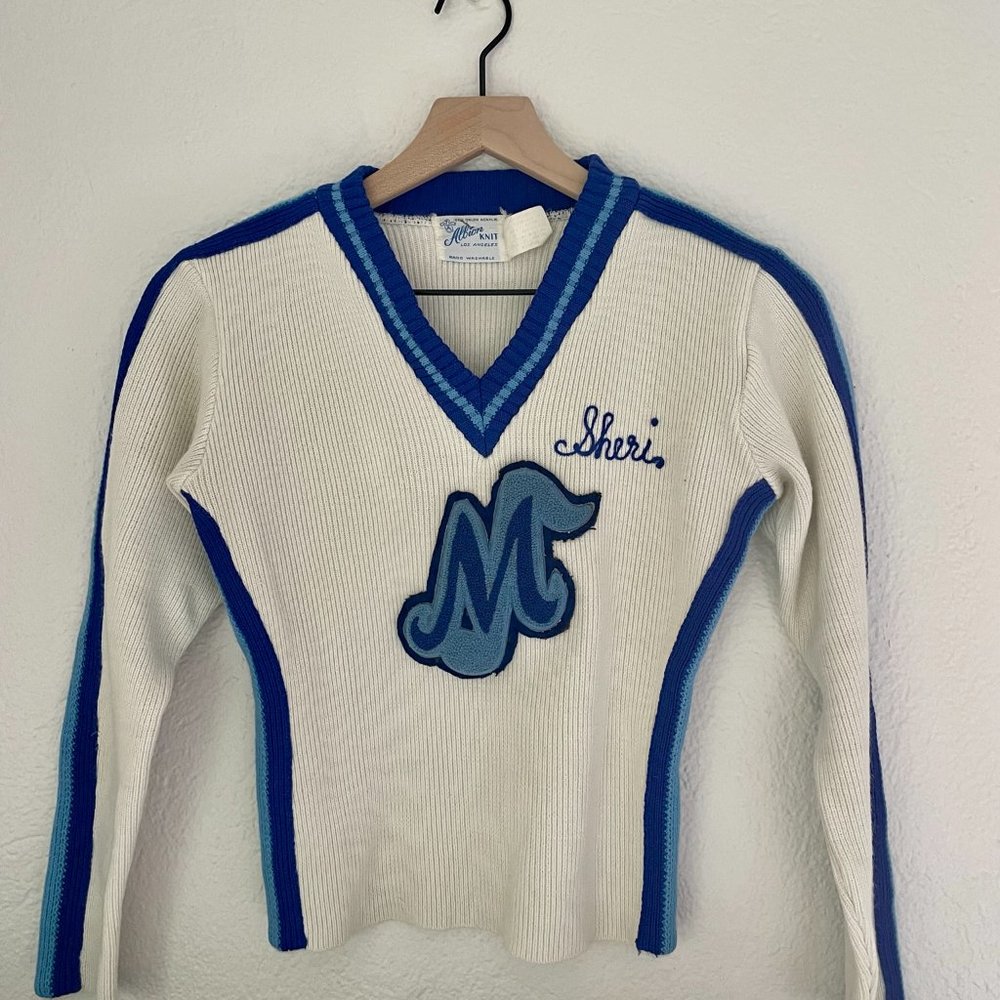 Albion Sweater Women's Sweatshirt Knitted Ladies Vintage Cheer Small Blue
